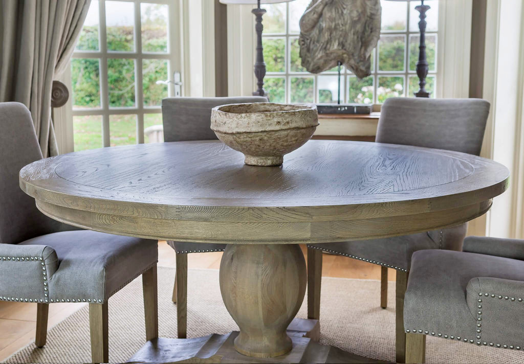 Large Round Weathered Oak Dining Table