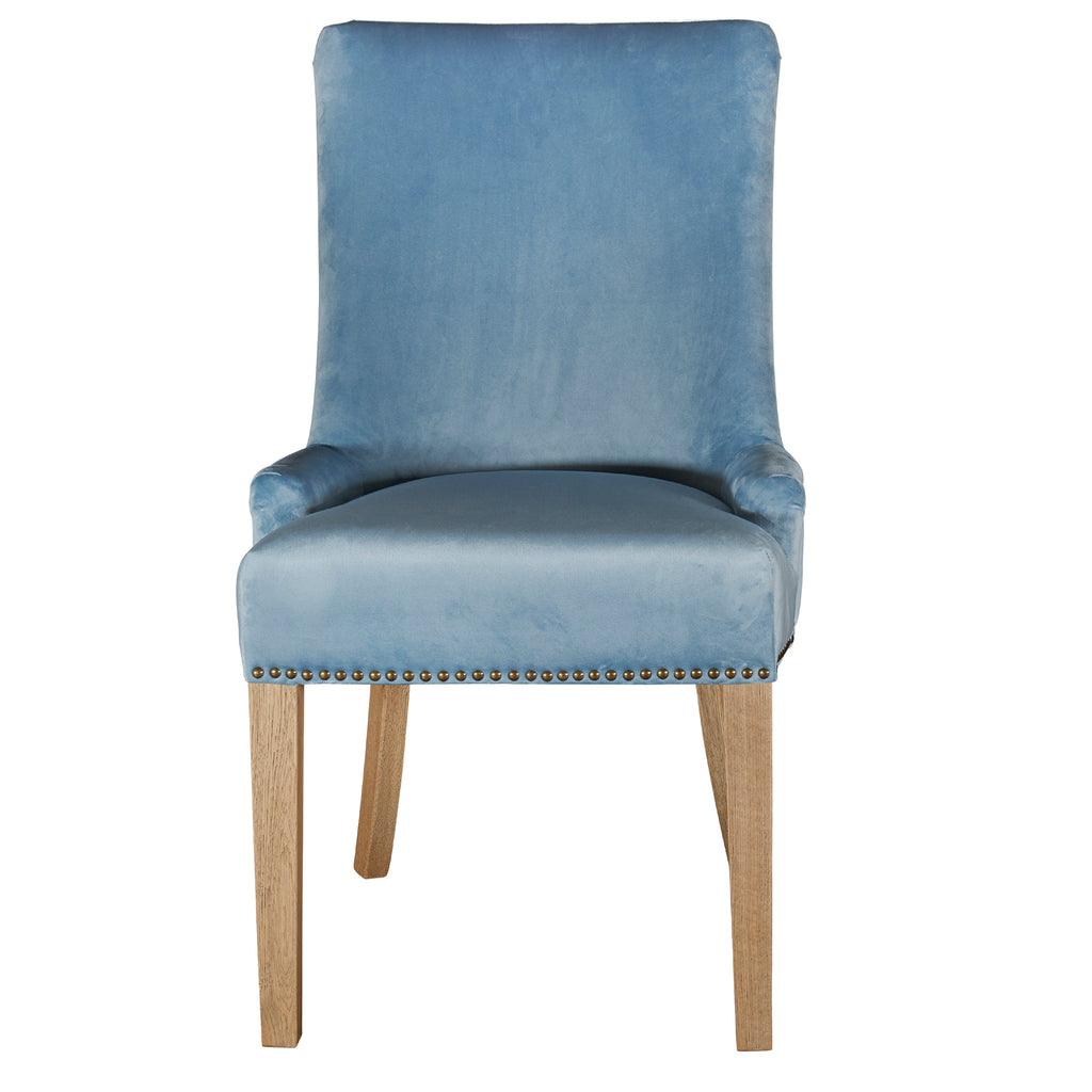 Hamilton dining chair in pale blue velvet front view