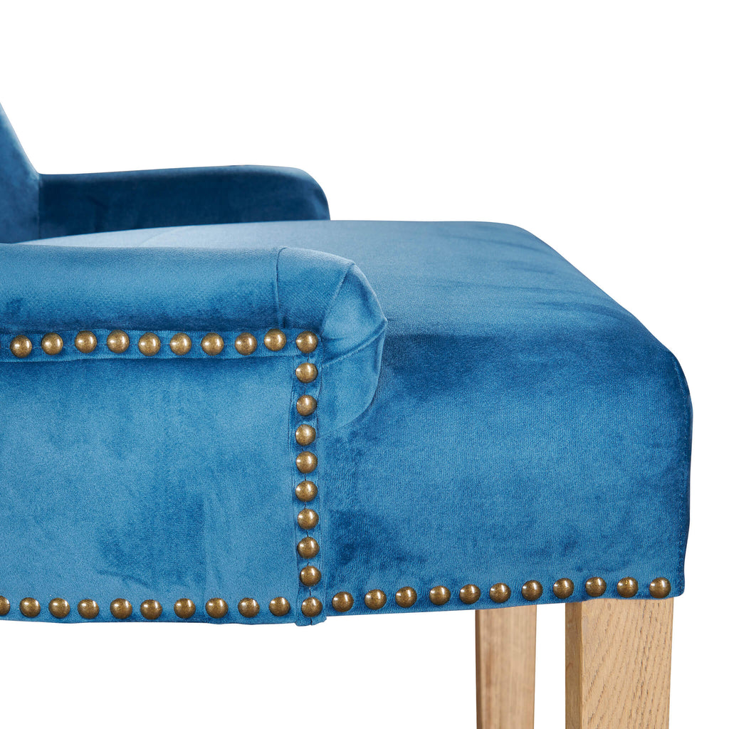 Hamilton dining chair in royal blue velvet brass stud trim detail