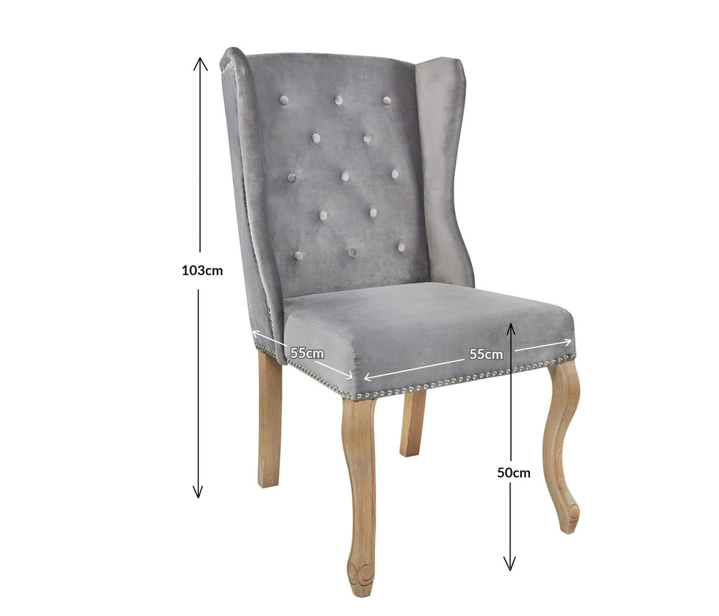 KIngsley dining chair in grey velvet measurements: H103cm x W55cm x D55cm