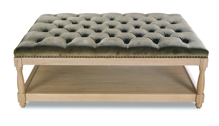 Petit Royale Upholstered Ottoman Coffee Table in Olive Green Velver