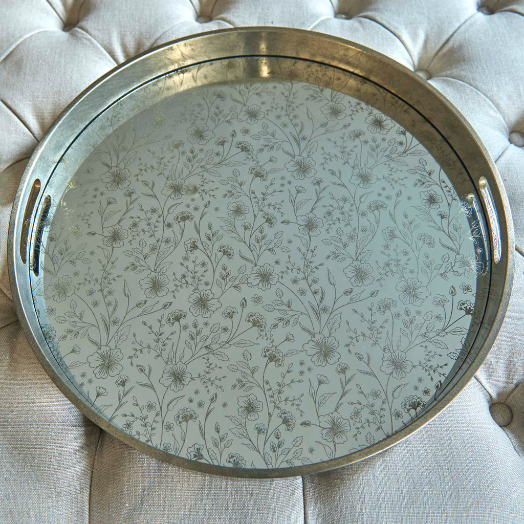 Round Mirrored Silver Tray