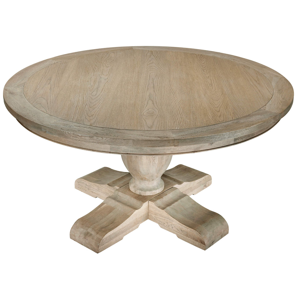 Large Round Weathered Oak Dining Table