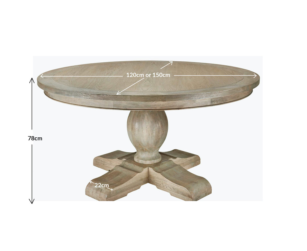 Amberley dining table measurements: Diameter 120cm/150cm x H78cm