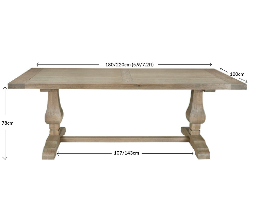 Belvedere weathered oak dining table measurements