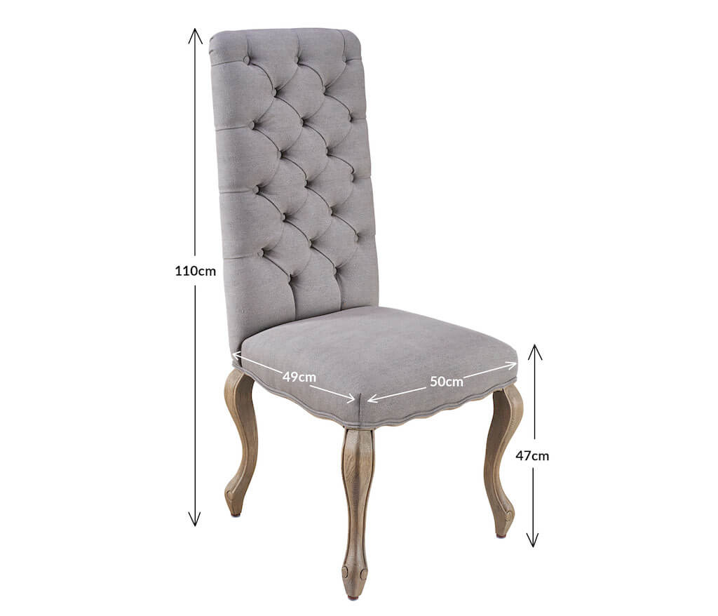 Burford dining chair in dove grey measurements: H110cm x D49cm x W50cm