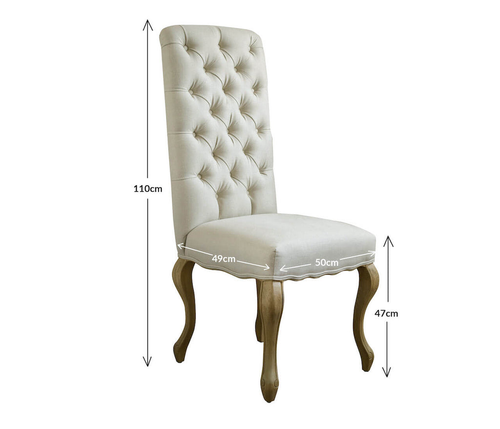 Burford dining chair measurements: H110cm x W50cm x D49cm