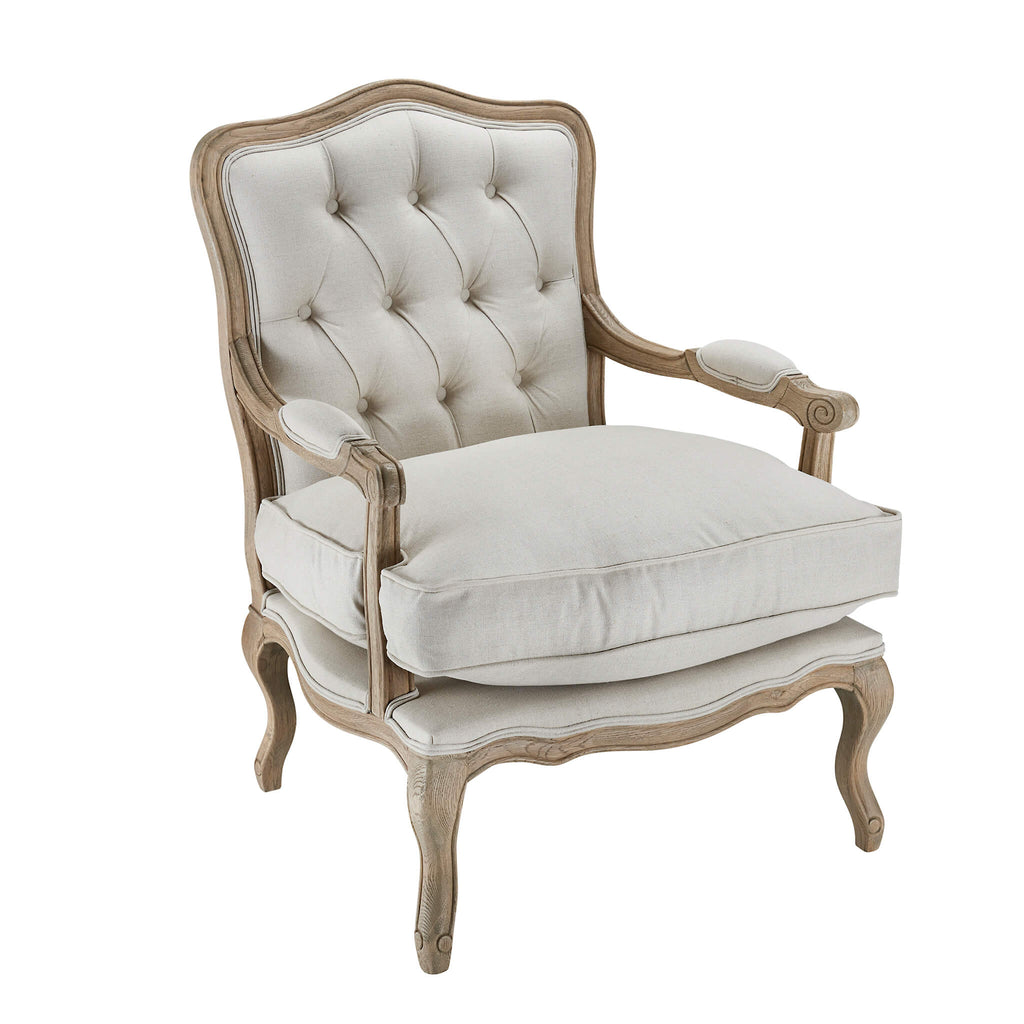French Style Louis Buttoned Back Linen Armchair