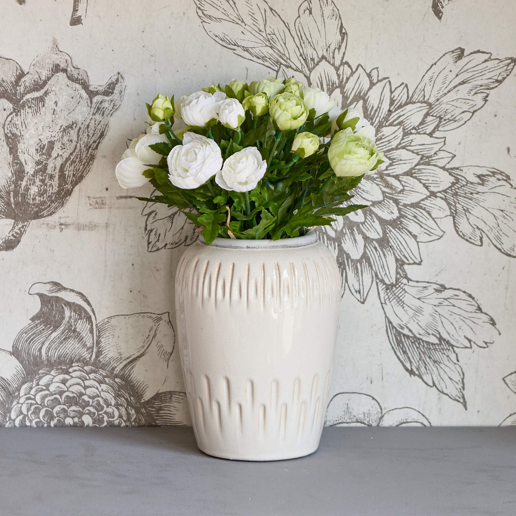 Medium white ceramic vase with cement trim