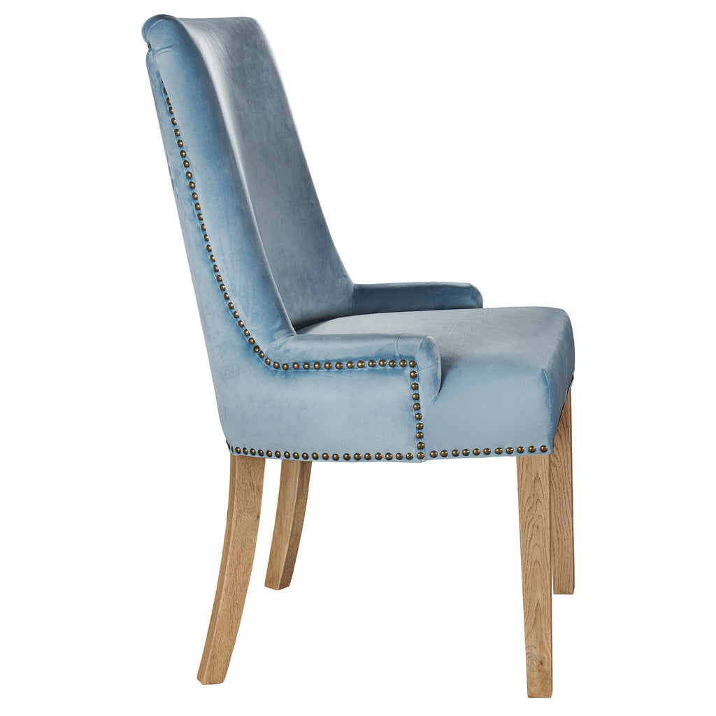 Hamilton dining chair in pale blue velvet side view