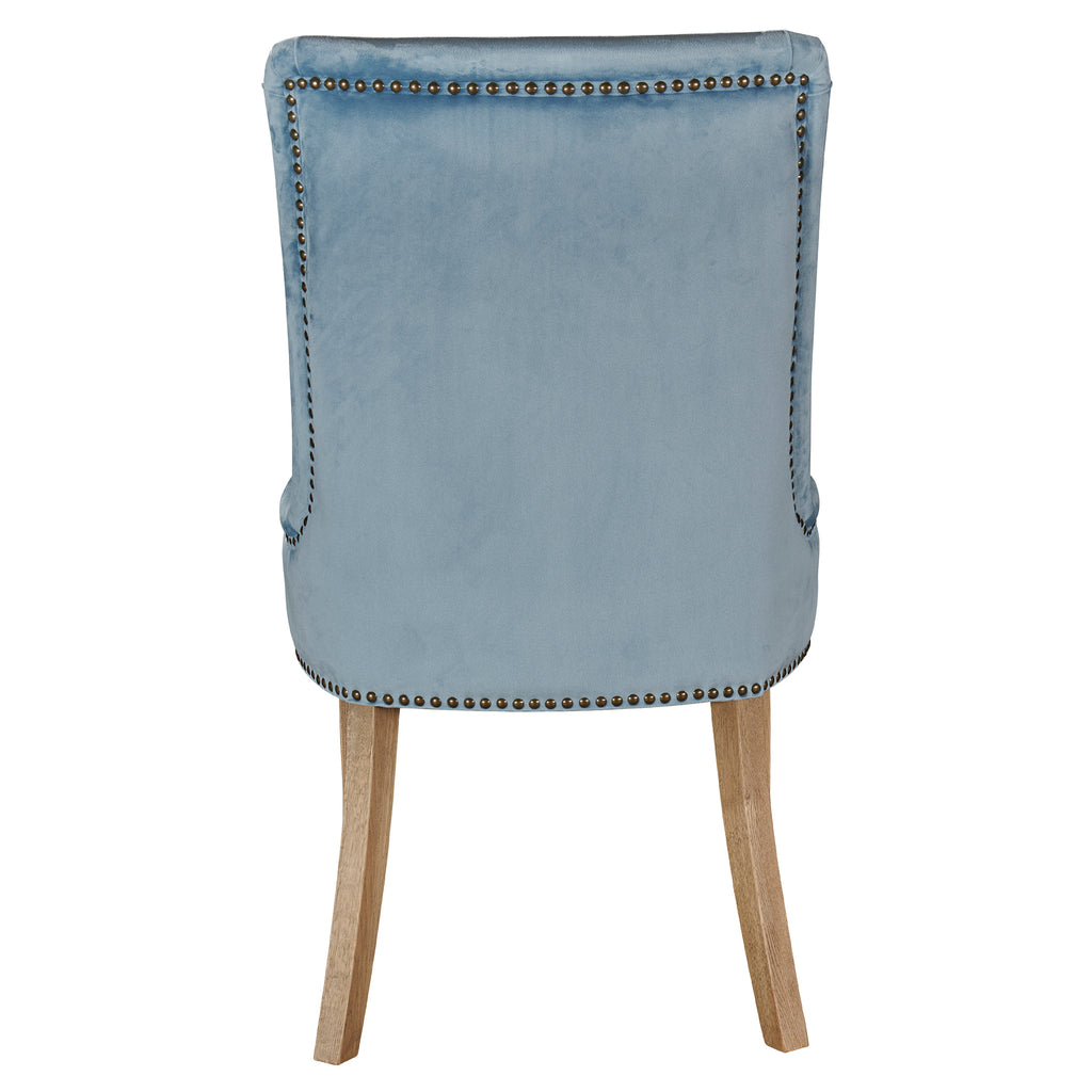 Hamilton dining chair in pale blue velvet rear view