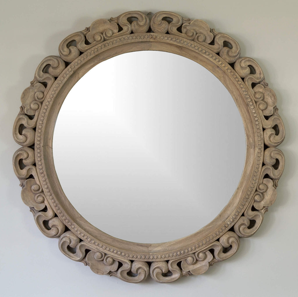 Large Round Weathered Oak Marlborough Mirror