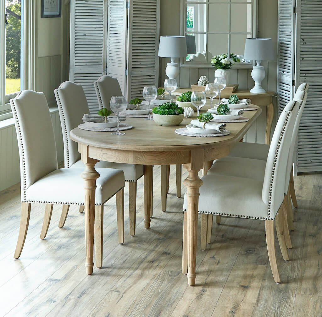 Brunswick oval weathered oak extending dining table